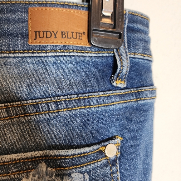 Judy Blue Stretch Denim Distressed Skinny Jeans Leopard Print Patch size 7/28 - Picture 11 of 16